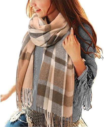 Tuopuda Damen Schal Kariert Pashmina XXL Stolen übergroßer Herbstschal Winterschal Karo Tartan Schultertuch Plaid Deckenschal Modeschal Weicher Warmer Oversized Fransen, Orange, Einheitsgröße