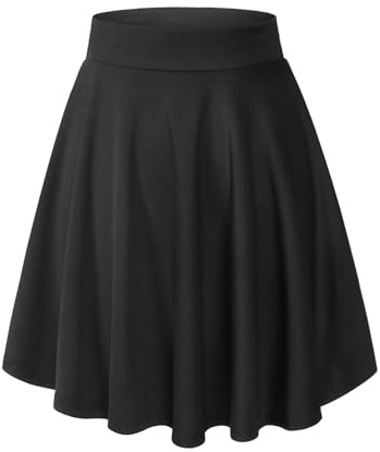 HomRain Women Basic Midi Skirt A-Line Skater Stretchy Flowy High Waist Skirt Black-Midi XL