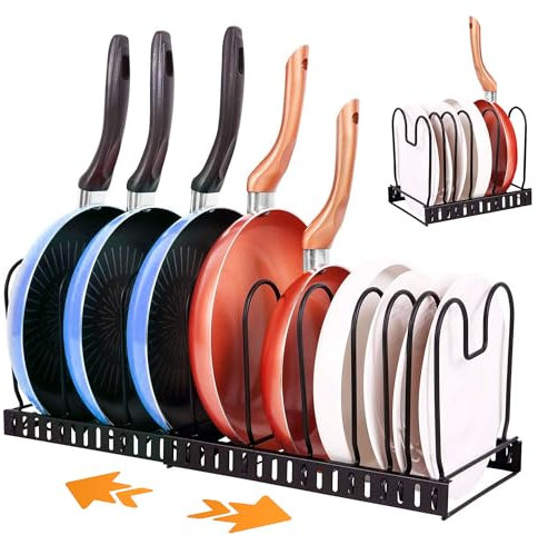 JUPPLIES - Organizador Ajustable de 10 Compartimentos para Sartenes de Acero Inoxidable para Almacenamiento en Cocina - Soporte Vertical para Ollas, Cazuelas y Utensilios de Cocina de Gran Capacidad