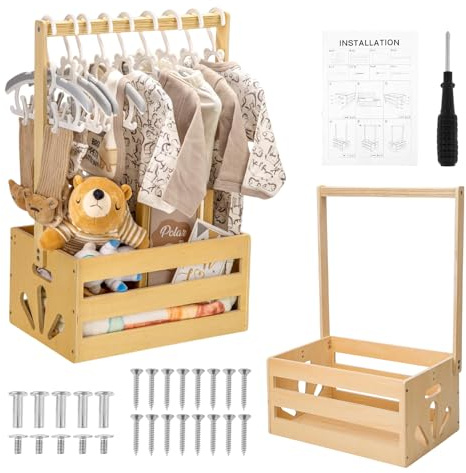 POHOVE Wooden Baby Shower Basket, Baby Shower Crate Closet, Gift Basket with Handle for Pregnant New Parents New Born Shower