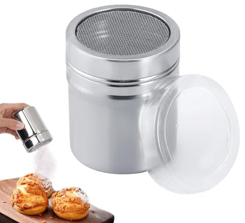 2 Stück Edelstahl Streuer,Puderzuckerstreuer mit Deckel,Puderzuckermühle,Kakaostreuer,Mehlstreuer,Zimtstreuer,Mehlstreuer Mit Deckel,Staubzuckerstreuer,für Kakao,Kaffee,Schokolade,Zucker,Salz