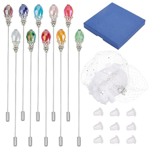 PH PandaHall 10 Couleurs Épingles à Chapeau Perles de Verre Épingle à Revers Manche de 12.3cm avec Perles de Cristal Épingles à Cheveux Élégantes pour Femmes Broches Cravates Chapeaux Écharpes Bijoux