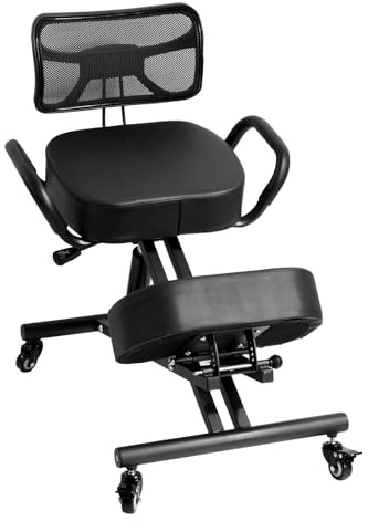 Ergonomic Kneeling Chair with Backrest & Armrests | Stool Knee Stool Breathable Padding & Adjustable Height (57-67 cm) - 4 Angle Positions Multifunctional Use in the Office and Home