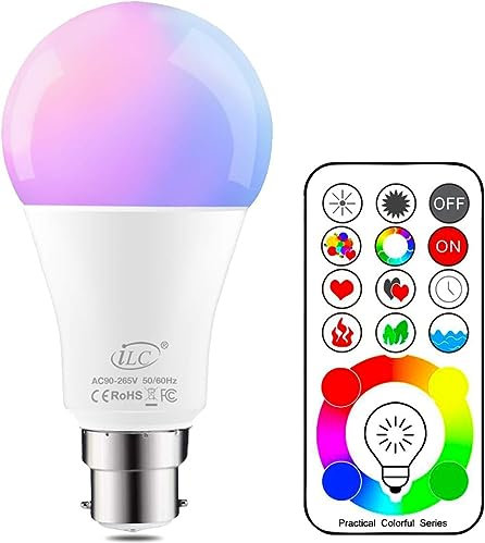iLC Bombillas Colores RGBW LED Bombilla Regulable Cambio de Color - 120 de colores - 10 vatios B22- Control remoto Incluido para Casa Decoración Bar Fiesta Ambiente Ambiance Iluminación