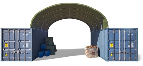 TOOLPORT Container Überdachung Contop 6x6m – PVC Plane 2300N dunkelgrün – Lagerhalle Schüttgut Unterstand Zelthalle