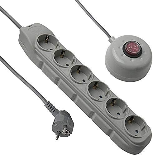 Electraline 62650, 6 Fach Steckedosenleiste, Fusschalter, Kabel 1, 5 Meter, Schuko Stecker, Grau