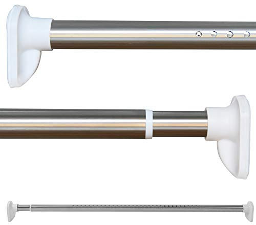 Extendable Shower Curtain Rod No Drilling Telescopic Curtain Poles Wardrobe Clothes Rail Stainless Steel 160-210CM Silver Adjustable Spring Tension Rod For Bathroom Window Kitchen Closet