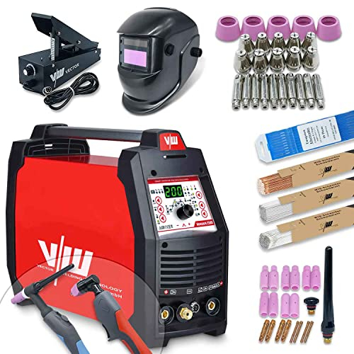 Soldador Tig AC DC con 200a y función de soldadura por electrodo 170a y cortador de plasma 50a | Función de pulso - flujo previo y posterior del gas - corriente arriba y abajo establecida
