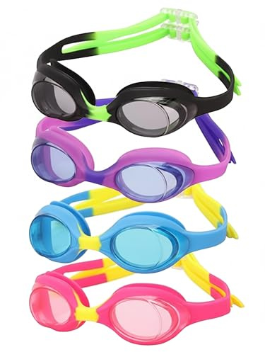 Romoc 4 Pack Kids Swimming Goggles,No Leaking,Anti Fog,UV Protection Swim Glasses Water Goggles Christmas Gift