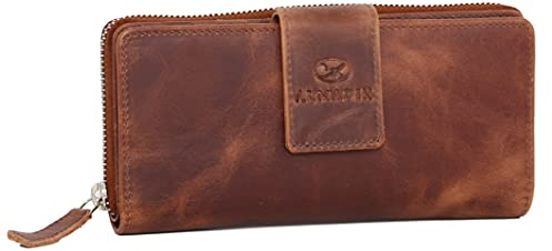 RFID Leder Geldbörse Damen mit 26 Kartenfächer Braun Deluxe - MILA Große Damen Portemonnaie mit 7 Einsteckfächer, 4 Geldscheinfächer, Geschenkbox - Leder Geldbeutel Ledergeldbörse Braun (MILA Deluxe)