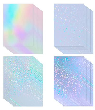 32 Blatt holografische klares Vinyl holografische Aufkleber Papier selbstklebend transparentes holografische Overlay Folie mit A4 Größe 4 Styles gemischt