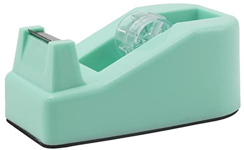 Desktop Tape Dispenser Heavy Duty Desk Accessories Floral Office Tape Dispensers, Weighted Non-Skid Base, Macaron Green