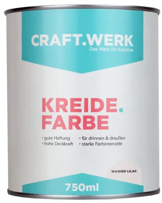 CRAFT.WERK Kreidefarbe für Möbel (750ml, washed lilac) ultramatte Chalk Paint Farbe für Holz - Möbelfarbe einfach zu verarbeiten - Möbellack auf Wasserbasis - Made in Germany