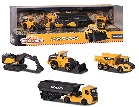 Majorette 212057287SDN - Volvo Anläggningsfordon, 4-Pack - Majorette 4-Pack Volvo Anläggningsfordon i Metall med Frihjul och Rörliga Delar, Från 3 år
