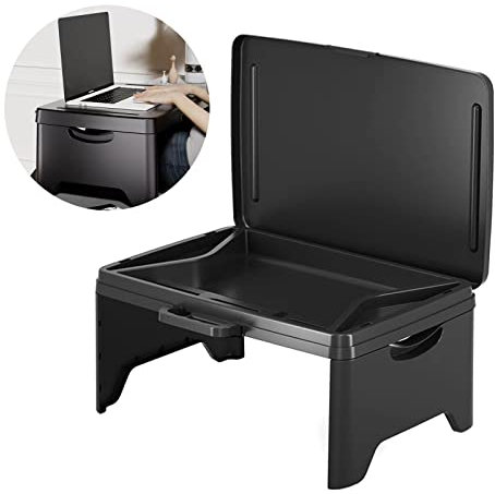 Bärbart hopfällbart knäskrivbord, laptopskrivbord, resesäng bordsbricka, frukostbord, skrivbord, serveringsbricka med stor förvaring aktivitetsbricka, kudde, läsning för säng, soffa, golv, vuxna