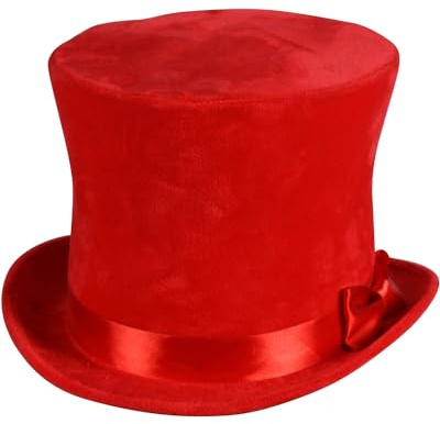 Thetru Velour Zylinder Flair mit Satinband – eleganter Hut für Kostüme, Karneval & Events – für Damen und Herren (Rot)