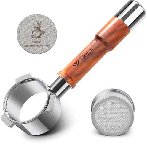 54mm Bottomless Portafilter with 3 Ear,100% Stainless Steel Basket & Puck Screen Included,Fits Breville Espresso Barista Series BES870/878/880 Machine, Walnut Handle