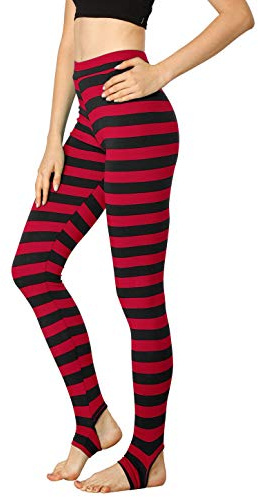 Allegra K Women's Leggings Printed High Waist Elastic Waistband Yoga Stirrup Pants Red Black-Stripe 3XL