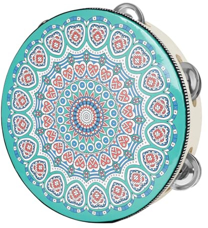 OriGlam 8 Inch Tambourine Wood Handbell Music Drum, Handheld Tambourine Drum Bell Metal Jingles Percussion Instrument for Church, Dance, Party, KTV (Green)