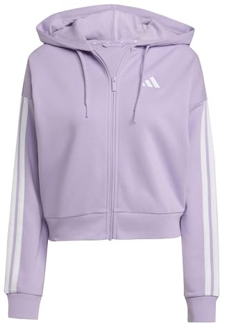 adidas Women's ESSENTIALS 3-STRIPES FRENCH TERRY FULL ZIP HOODIE, powder plum/white, XL