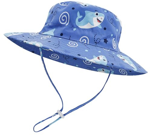 LACOFIA Småbarn solhatt unisex barn sommar mössa hatt för strand simning pool brett brätte/snabbtorkande, B-blå haj, 0-6 månader