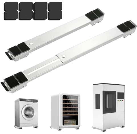 Heavy Duty Appliance Rollers, Extendable Furniture Moving Roller Wheels with Brake, Furniture Washing Machine Wheels Dolly Support 660lbs for Refrigerators Sofa and Dryer, silver