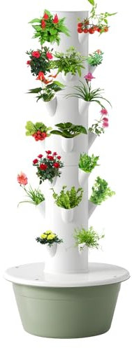 pofluany Hydroponic Tower, Hydroponics Growing System, Vertical Hydroponics Garden Tower, 5/7 Layers, 20/28 Plants Indoor Garden System, Indoor Vertical Farming Garden Planter, Aeroponic Tower 7-Laye