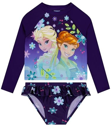 Disney Frozen Swimming Costume, Elsa and Anna Girls Swimming Costume, Long Sleeve Girls Swimsuit, Blue 2-3 Years