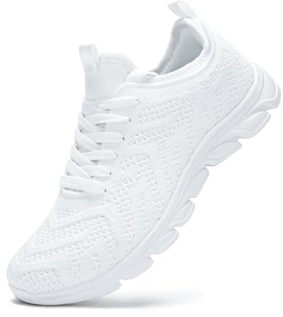INYO Womens Trainers Running Shoes Fitness Sneakers Lightweight Breathable Jogging Walking Gym Sports Casual Trainers Tennis Shoes White Size 8.5 UK