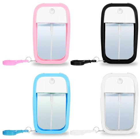 Qianyu 4PCS Reusable 50 ML Card Spray Bottle Portable Moisturizing Sprayer Box Card Design Empty Bottles with Hook Refillable Perfume Atomizer Vials for Cosmetic (white,sky blue,black,light pink)