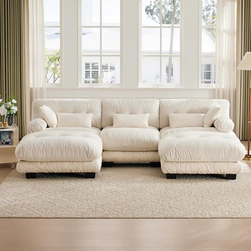 Kebnor Sofá modular, cómodo sofá esquinero, tela de terciopelo y diseño ergonómico, sofá grande de 5 plazas, acolchado 100% de espuma viscoelástica, construcción robusta y cómodos reposabrazos (beige)