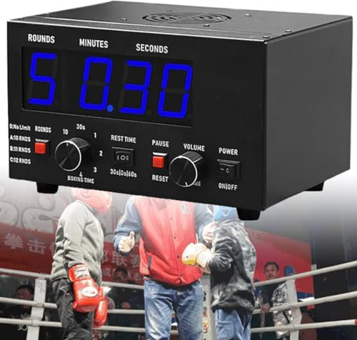 Temporizador de intervalos de boxeo profesional, temporizador de intervalos de gimnasio con pantalla LED, tiempo de entrenamiento seleccionable y repeticiones de ciclo, sonido ajustable, temporizado