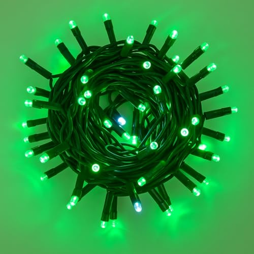 IXTRIMA Catena Luminosa LED, catenaria 10 Metri da esterno, 100 Luci, IP65 Impermeabile e Prolungabile con Effetto Flash, per Natale, Negozi, Balcone (luce verde - flash, Cavo verde)