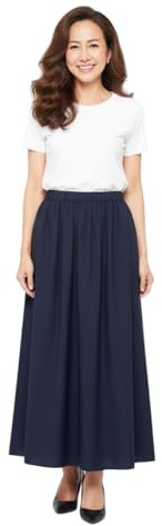 Faldas Viscosa Unicolor, Estampado Floral Falda con Cintura Elástica Falda Larga Mujer Verano Fabricado en España (FR/ES, Letras, L, Regular, Regular, Azul Marino)