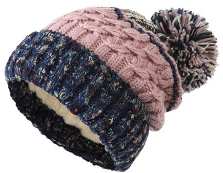 Michear Cappello invernale con pompon da donna, foderato in pile termico, con pompon in pelliccia, per sci, escursionismo, corsa, colore rosa