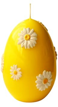 Cereria Di Giorgio - Candela a forma di uovo con margherite grandi in cera - Colore Senape - Durata 70 ore - Lavorazione artigianale - Con sacchetto regalo - Spring Collection - Made in Italy