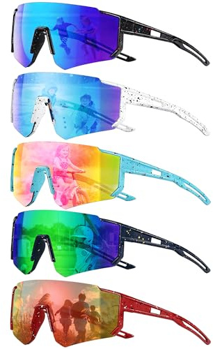 GEVECORI Occhiali Ciclismo Bambini, 5 Pezzi Occhiali da Sportivi Protezione UV400, Polarizzati Antivento Occhiali Veloci per Corsa Running Golf Sport e Outdoor per Ragazzi e Ragazze