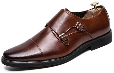 DXSYGMBN Scarpe Stringate Basse da Uomo con Doppia Fibbia Eleganti Scarpe da Cerimonia Classiche Oxford Business Formali,Marrone,43 EU