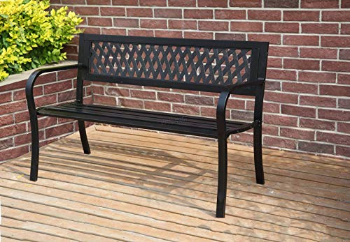 BIRCHTREE 3 Seater Garden Bench Slat Steel Lattice Style Park Patio Outdoor Furniture Seat Chair Metal C072 Black