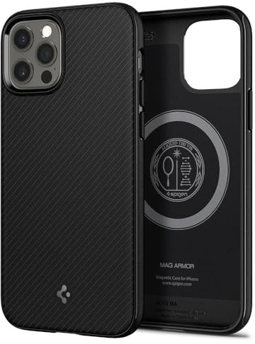 Spigen Mag Armor Hülle Kompatibel mit iPhone 12 Pro und Kompatibel mit iPhone 12 -Matte Black