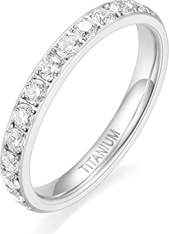 Zakk Anillo Eternity de 3 mm para mujer, anillo de compromiso, alianzas de boda, alianzas de boda, anillo de recuerdo con circonita, plata, oro, oro rosa, Titanio, Zirconia cúbica