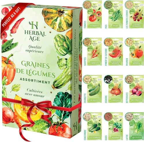 HERBAL AGE Cultivez Votre Propre Potager – 12 Variétés De graines De légumes, 5100 graines Prêtes A Etre Cultivées – Kit De Plantation De Légumes Pour Femmes, Enfants, Débutants, Cadeaux D'Jardinage