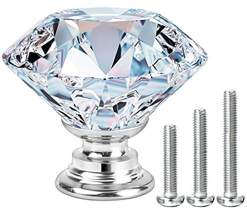 Mostfun 15Pack 30mm Crystal Glass Door Cabinet Knobs Diamond Cut Drawer Handles for Cupboards Wardrobes Drawers Home Decoration with 3 Lengths of Screws (Silver)