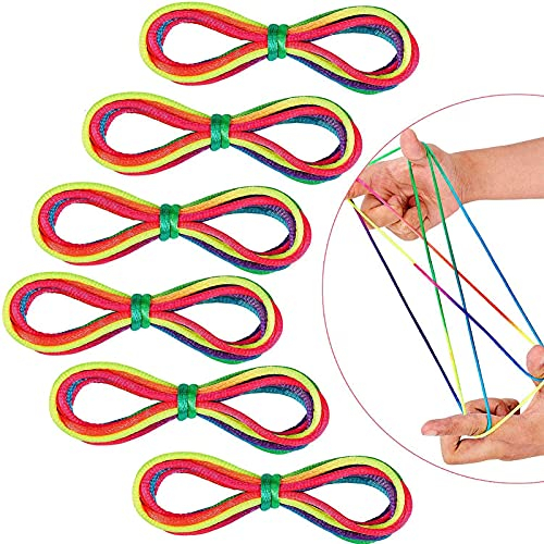 Sunshine smile Fadenspiel Fingerspiel,12 Stück Fingertwist,Regenbogen Fingerspiel,Rainbow Rope,Regenbogen Schnur Finger,Fadenspiele für Geburtstag als Mitgebsel