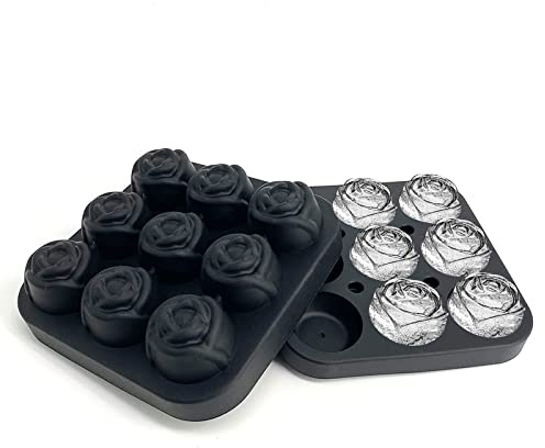 Isbitsform silikon ros isbitsform 9 stycken isbollar med lock rund isbitsbehållare, frezy bollar för cocktail whisky