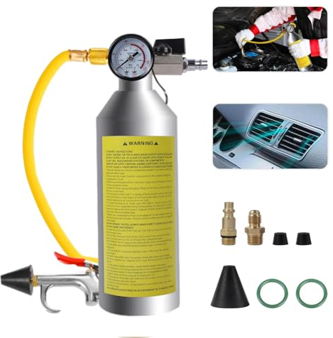 PARAOUTIL Car AC Flushing Kit Automotive Air Conditioning Pipe Cleaning Kit with 220 PSI Pressure Gauge and Hose Flush Canister Kit for Air Conditioning Lines Fuel Lines Condenser Evaporator