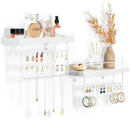 Porta Gioielli da Appendere, Portagioie da Parete Appendi Collane, Porta Collane Orecchini Braccialetti da Parete Set di 2, Facile Installazione -Bianco