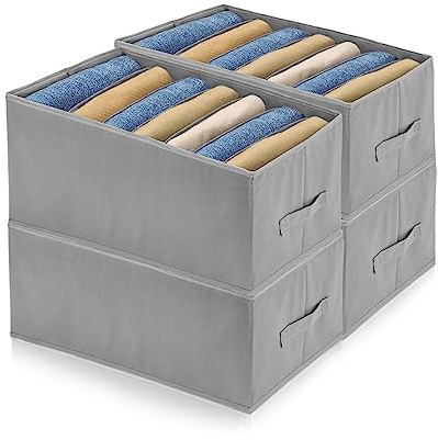 BOSCOW 4 Pezzi Organizer Armadio Cassetti, Organizer Armadio Salvaspazio Non Tessuto Cassetto Organizer Pieghevole Divisori Scatole Portaoggetti con 7 Scomparti, per Pantaloni, Camicie, Maglioni