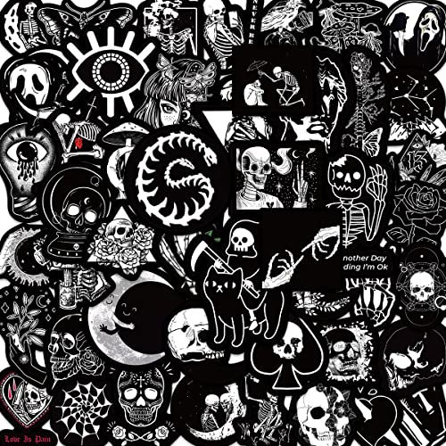 Juego de 50 pegatinas estilo gótico, estilo retro en blanco y negro para botellas de agua, portátiles, monopatines y más, pegatinas de vinilo impermeables para un estilo individual y rebelde