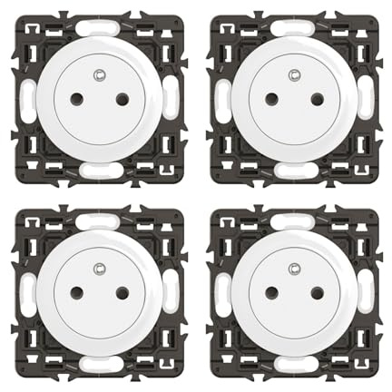 LEGRAND - Prise Electrique Murale avec Terre Céliane Surface - Prise Affleurante avec Socle Rétractable - Blanc - A compléter avec des plaques de finition - Lot de 4